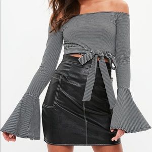 Missguided Black Stripe Flare Bardot Crop Top